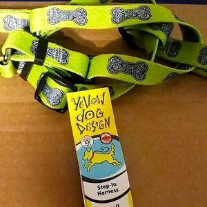 Yellow dog small step in dog harness